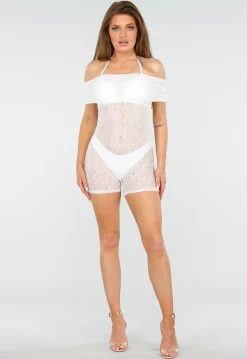Off Shoulder Witte Kanten Playsuit met Stretch