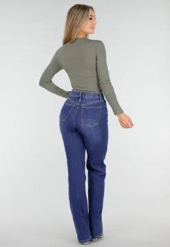 Olijfgroene Body met Lange Mouwen en Stretch