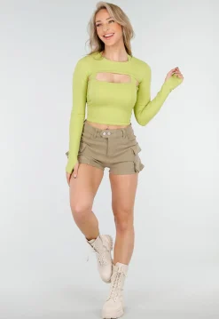 Olijfgroene Bolero Top met Lange Mouwen en Stretch