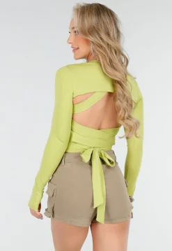 Olijfgroene Bolero Top met Lange Mouwen en Stretch