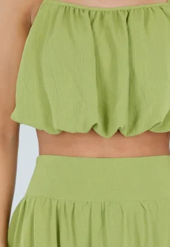 Olijfgroene Two Piece Set met Spaghetti Top en Maxi Rok