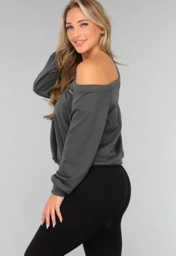 One Shoulder Antraciet Trui