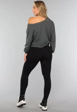 One Shoulder Antraciet Trui
