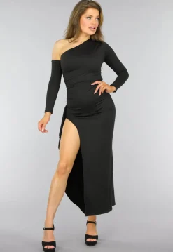 One Shoulder Split Jurk met Ruffles