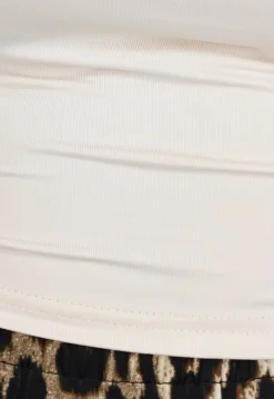 One Shoulder Stretch Crop Top in Beige
