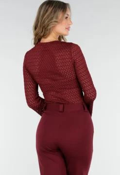 Opengewerkte Top Bordeaux Rood met Wijde Mouwen