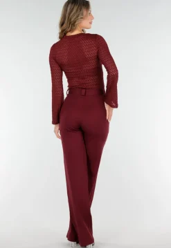 Opengewerkte Top Bordeaux Rood met Wijde Mouwen