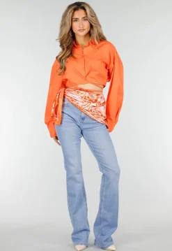 Oranje Bandana Sjaal met Witte Paisley Print