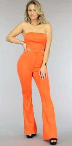 Oranje Bandeau Set met Flair Pantalon