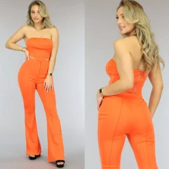 Oranje Bandeau Set met Flair Pantalon