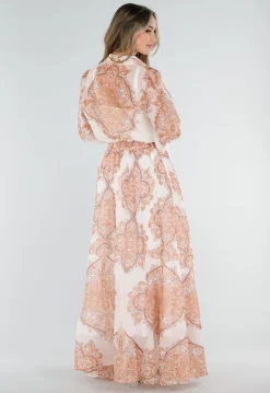 Oranje Blouse met Paisley Print en Lange Mouwen