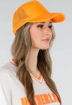 Oranje Cap met Mesh Achterkant en Verstelbare Sluiting