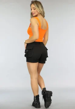 Oranje Crop Top met Vierkante Hals