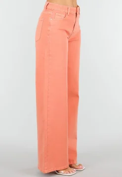 Oranje Denim Wide Leg Jeans met Hoge Taille en Stretch