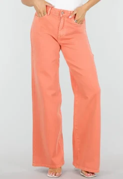 Oranje Denim Wide Leg Jeans met Hoge Taille en Stretch