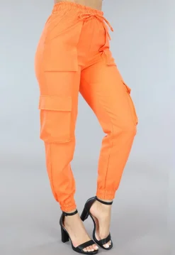 Oranje Elastische Broek met Cargo Zakken
