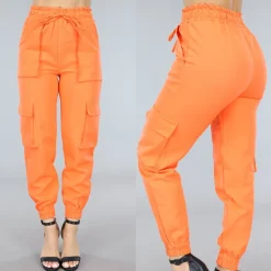 Oranje Elastische Broek met Cargo Zakken