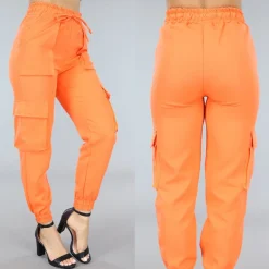 Oranje Elastische Broek met Cargo Zakken