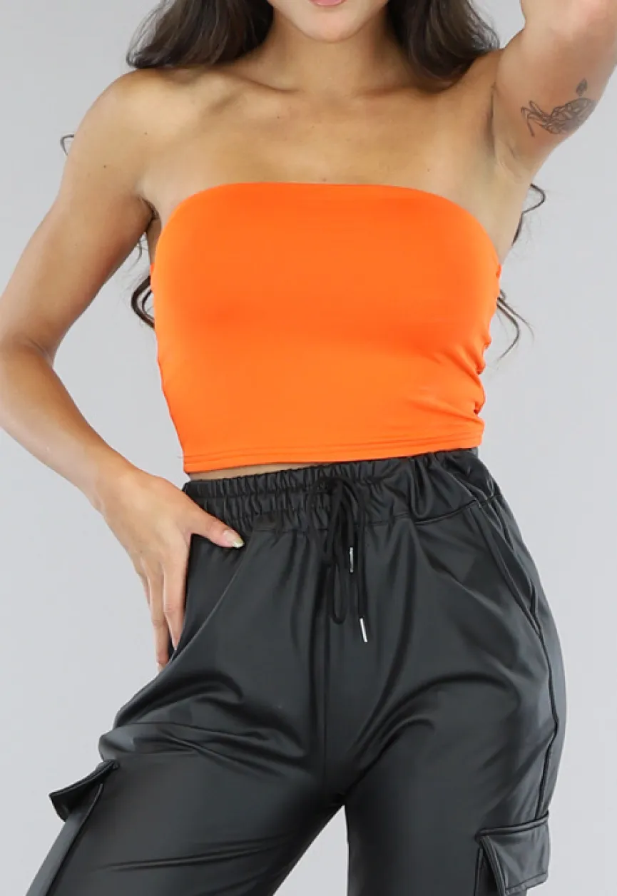 Oranje Elastische Strapless Bandeau Top