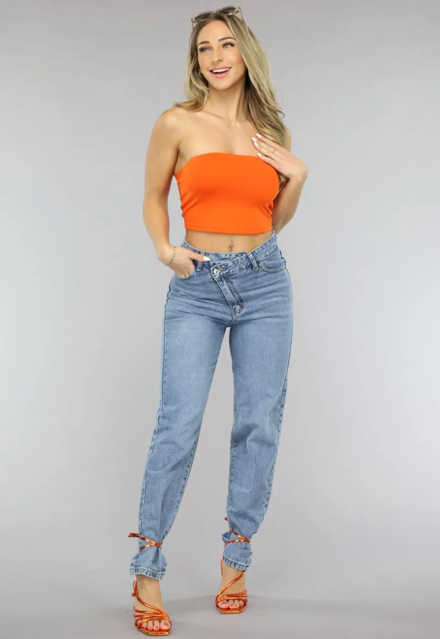 Oranje Elastische Strapless Bandeau Top
