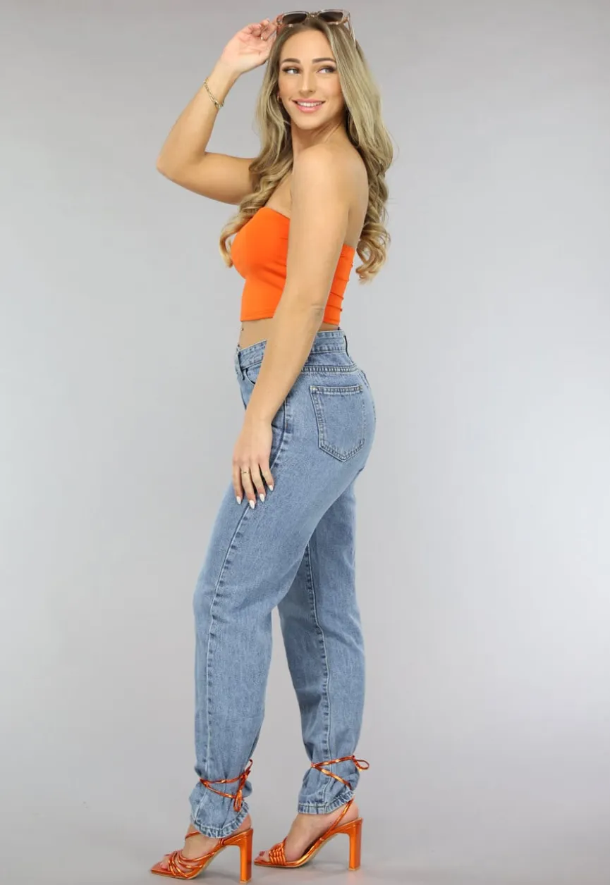 Oranje Elastische Strapless Bandeau Top