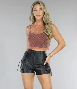 Oranje Fishnet Glitter Tank Top