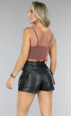 Oranje Fishnet Glitter Tank Top