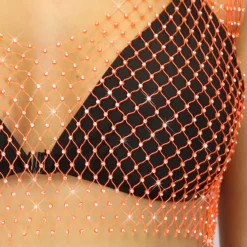 Oranje Fishnet Topje met Strass
