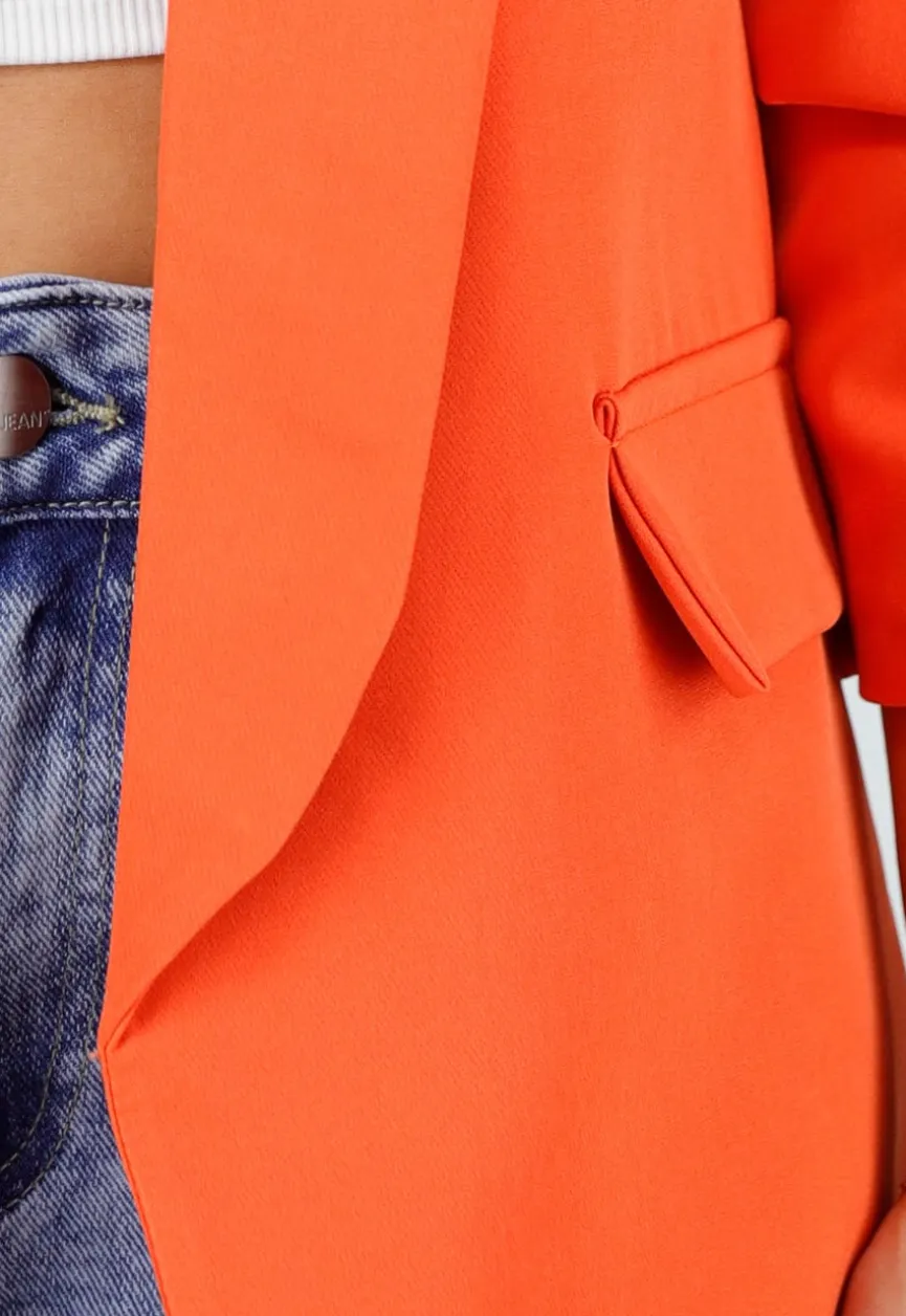 Oranje Getailleerde Blazer met Geplooide Driekwart Mouwen