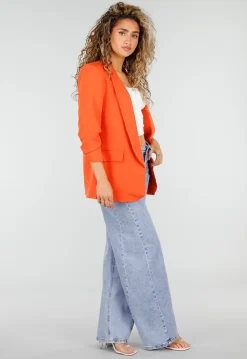 Oranje Getailleerde Blazer met Geplooide Driekwart Mouwen