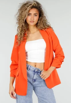 Oranje Getailleerde Blazer met Geplooide Driekwart Mouwen