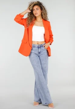 Oranje Getailleerde Blazer met Geplooide Driekwart Mouwen