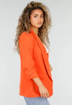 Oranje Getailleerde Blazer met Geplooide Driekwart Mouwen