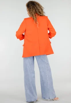 Oranje Getailleerde Blazer met Geplooide Driekwart Mouwen