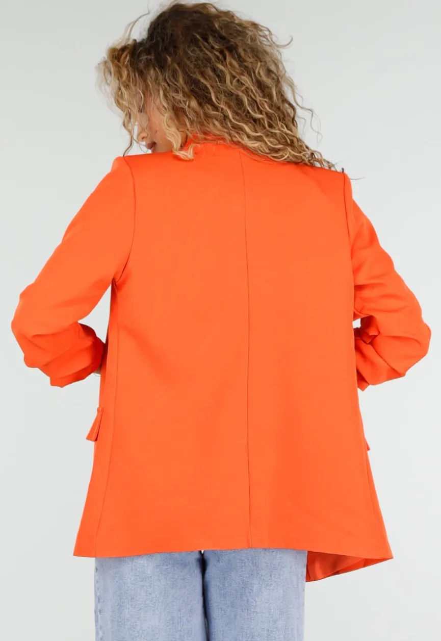 Oranje Getailleerde Blazer met Geplooide Driekwart Mouwen
