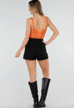 Oranje Glitter Body met Diepe V Hals