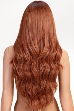 Oranje Golvend Haarstuk met Pony
