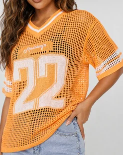 Oranje Jersey Shirt met Cijferprint en Korte Mouwen