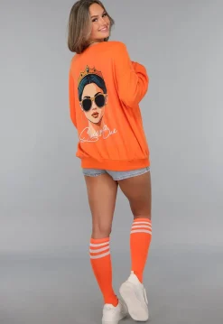 Oranje Koningsdag Sweater Dames met Queen Bae Print