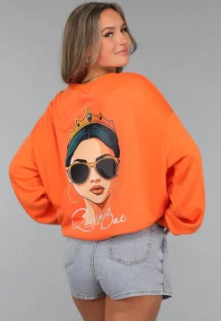 Oranje Koningsdag Sweater Dames met Queen Bae Print