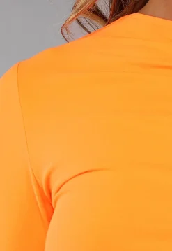 Oranje Longsleeve Top met Geplooid Effect