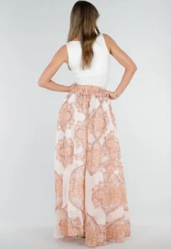 Oranje Maxi Rok met Paisley Print en Strikceintuur