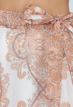 Oranje Maxi Rok met Paisley Print en Strikceintuur