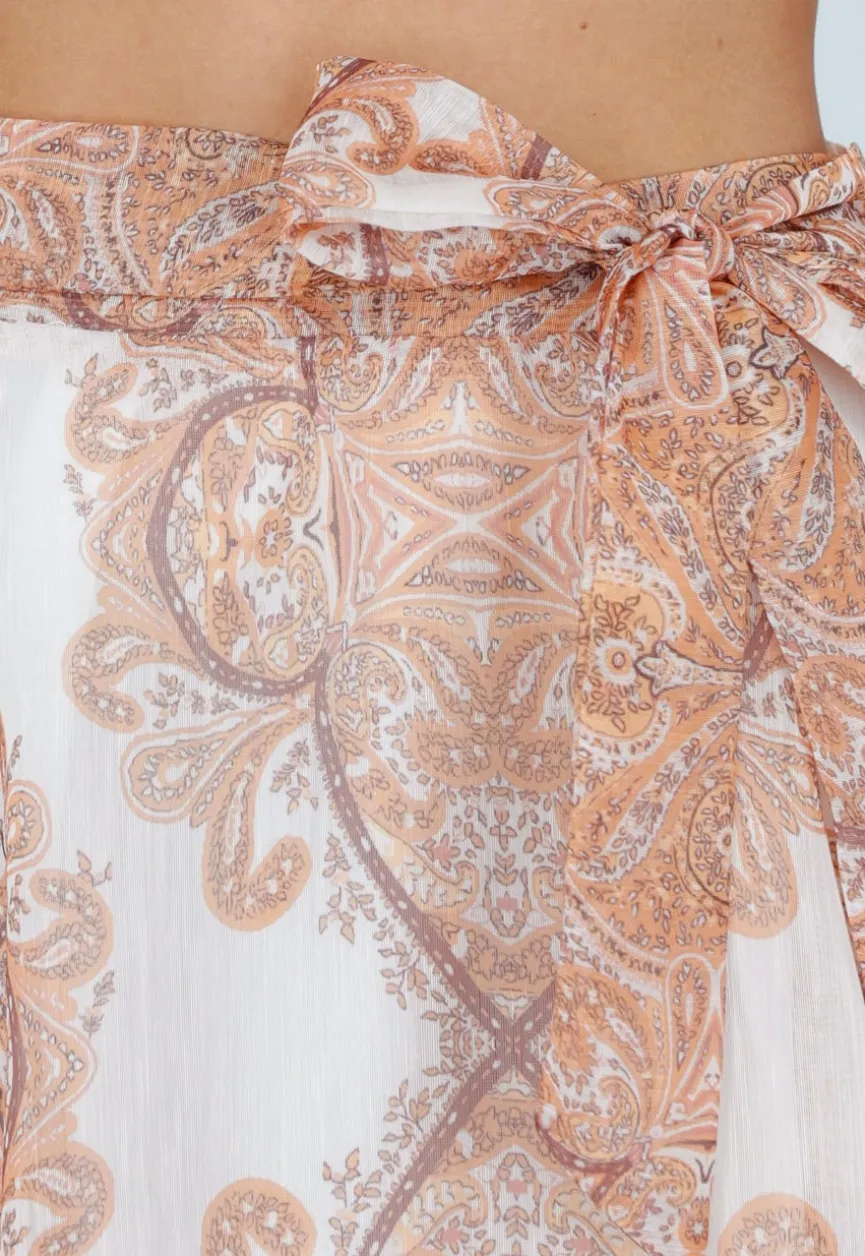 Oranje Maxi Rok met Paisley Print en Strikceintuur