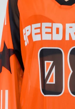 Oranje Mesh Jersey Top met Lange Mouwen