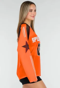 Oranje Mesh Jersey Top met Lange Mouwen