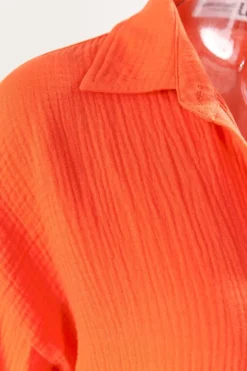 Oranje Mousseline Blouse met Trompetmouwen