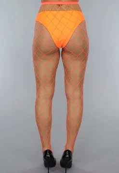 Oranje Netpanty met Extra Grote Fishnet