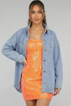 Oranje Pailletten Bodycon Jurk met Veterdetail