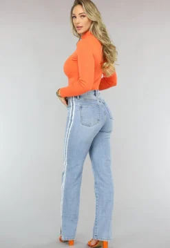 Oranje Rib Bodysuit met Lange Mouwen
